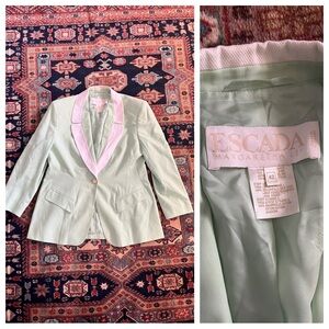 Vintage Escada 80s seafoam green white wool blazer jacket sport coat EU 42 L